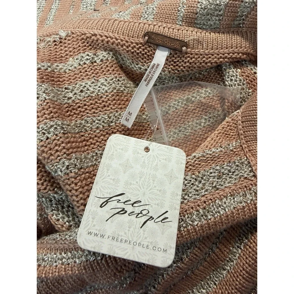 Free People $168 Beach Bash Heavy Knit Sweater Striped Metallic Bohemian Coastal